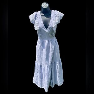 GAP women's tiered maxi wrap dress MEDIUM‎ eyelet flutter sleeve pinstripe boho